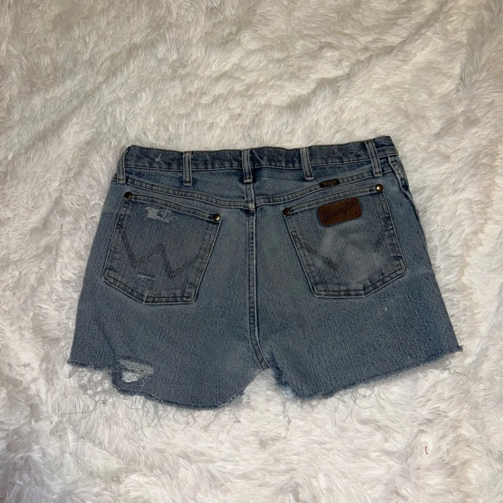 Wrangler Light Wash Denim Shorts size 34 Hand Distressed - Picture 2 of 5